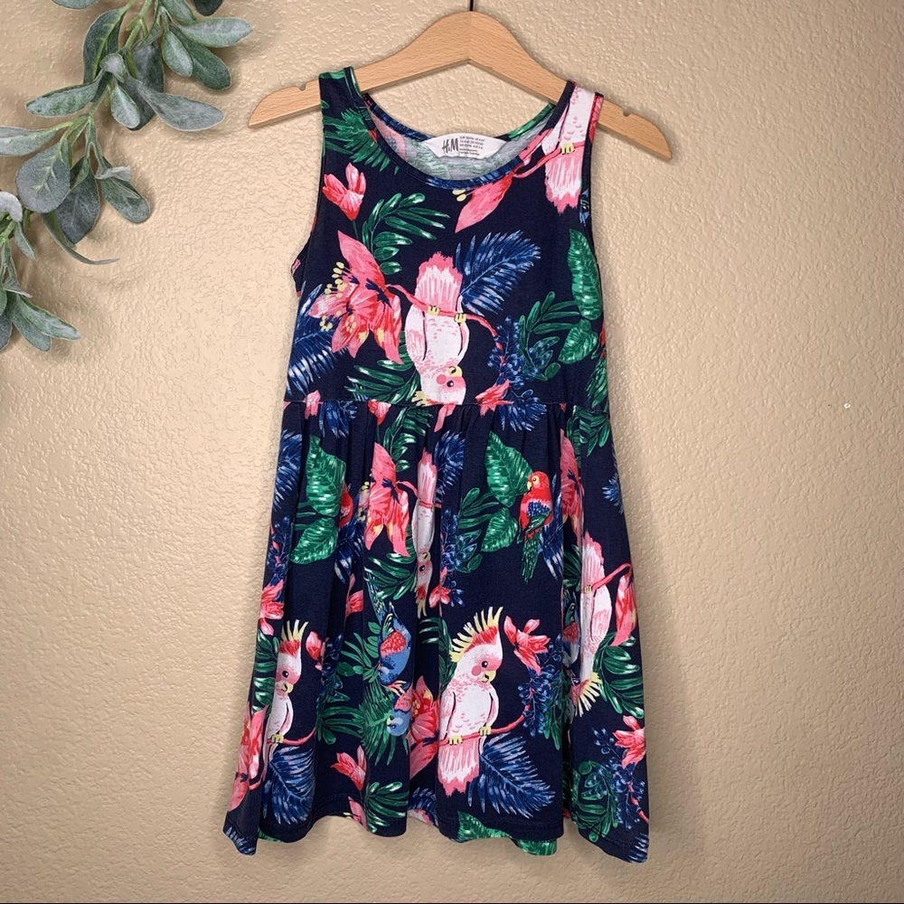 H&M ~ Cotton Dark Blue Cockatoos Tank Dress